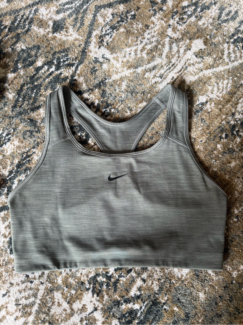 Nike Women's Grey Racerback Sports Bra with Black Swoosh